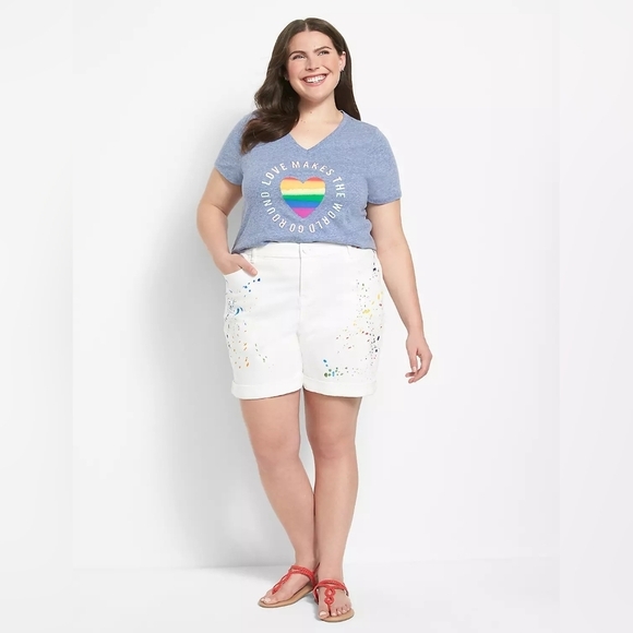 LANE BRYANT Boyfriend Midi Short - Pride Paint Splatter 16 - Picture 2 of 6